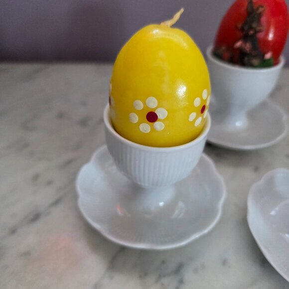 Kaiser Germany Porcelain Egg Cups Set of 3 w/ Vintage Easter Candle Eggs Cottage - Picture 3 of 10